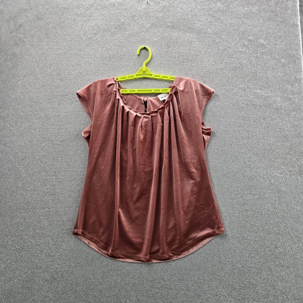 LC Lauren Conrad Women Blouse L Mauve Velvet Pleated Round Neck Pullover NWT